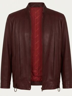 Yves Saint Laurent Vintage Burgundy Brown Leather Bomber Jacket - Zip Closure
